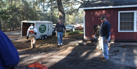 A group of CFD members, led by Battalion Chief John Winn, traveled out to Adams Run to spend the morning with Captain Richard Ridge, CFD Retired, and his wife Maggie. Captain Ridge has been quite ill and it was great to visit with them. We spent the morning helping them clean their yard to get them ready for the holidays. Around midday, we were treated to our own tailgate party as Assistant Chief Robbie O'Donald and his sons served up a great barbeque lunch to us all.